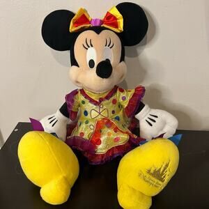 Disneyland Hong Kong 10 Year Exclusive Minnie‎ Mouse Plush 16" RARE Gold Dress